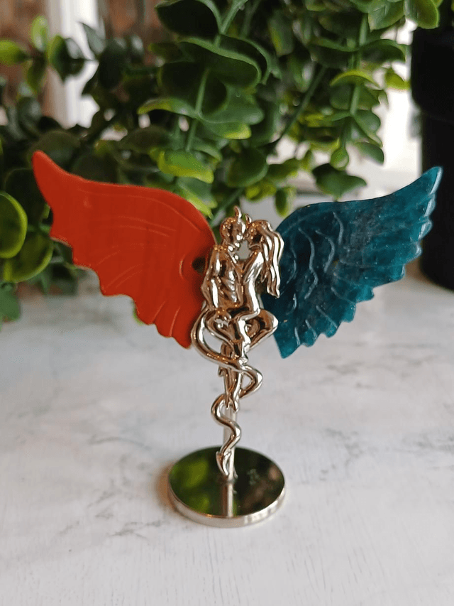 Red Jasper & Appatite Angel and Demon Lover Wings on stand