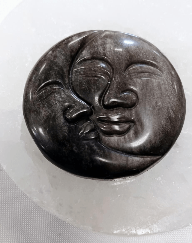 Silver Sheen Obsidian Sun and Moon Face