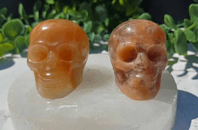 Peach Moonstone Skulls