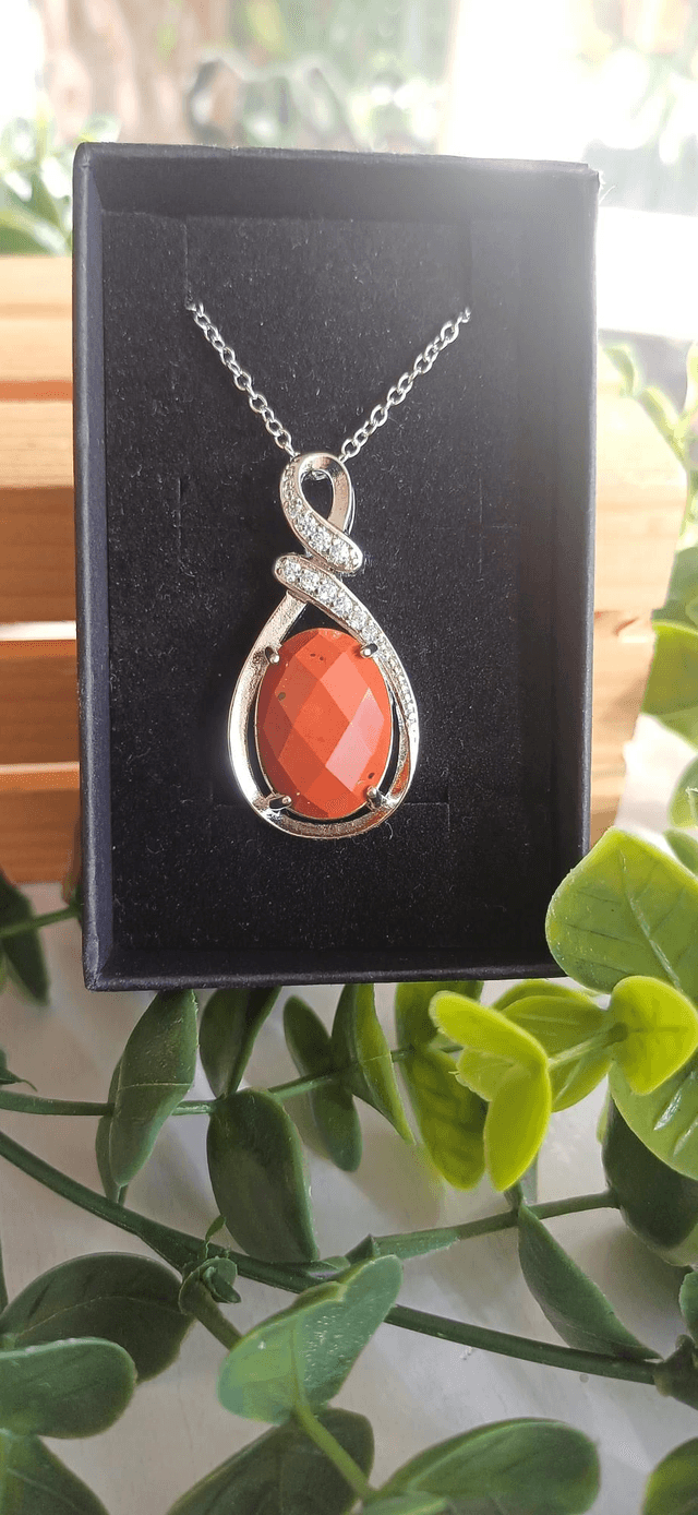 Faceted Red Jasper Pendant on 925 silver plated chain.