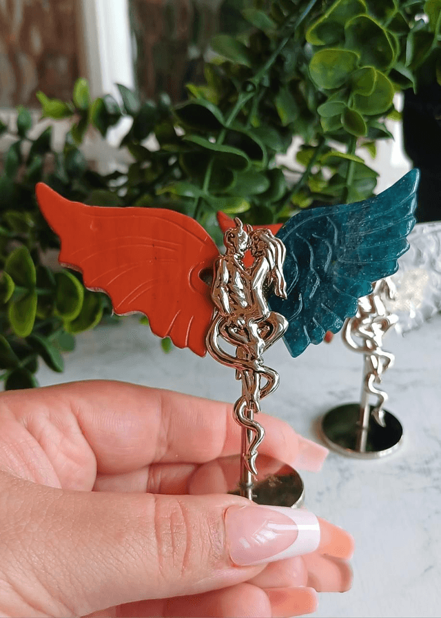 Red Jasper & Appatite Angel and Demon Lover Wings on stand