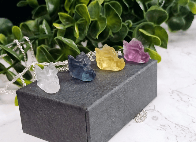 Fluorite Dragon Pendant on 925 silver plated necklace