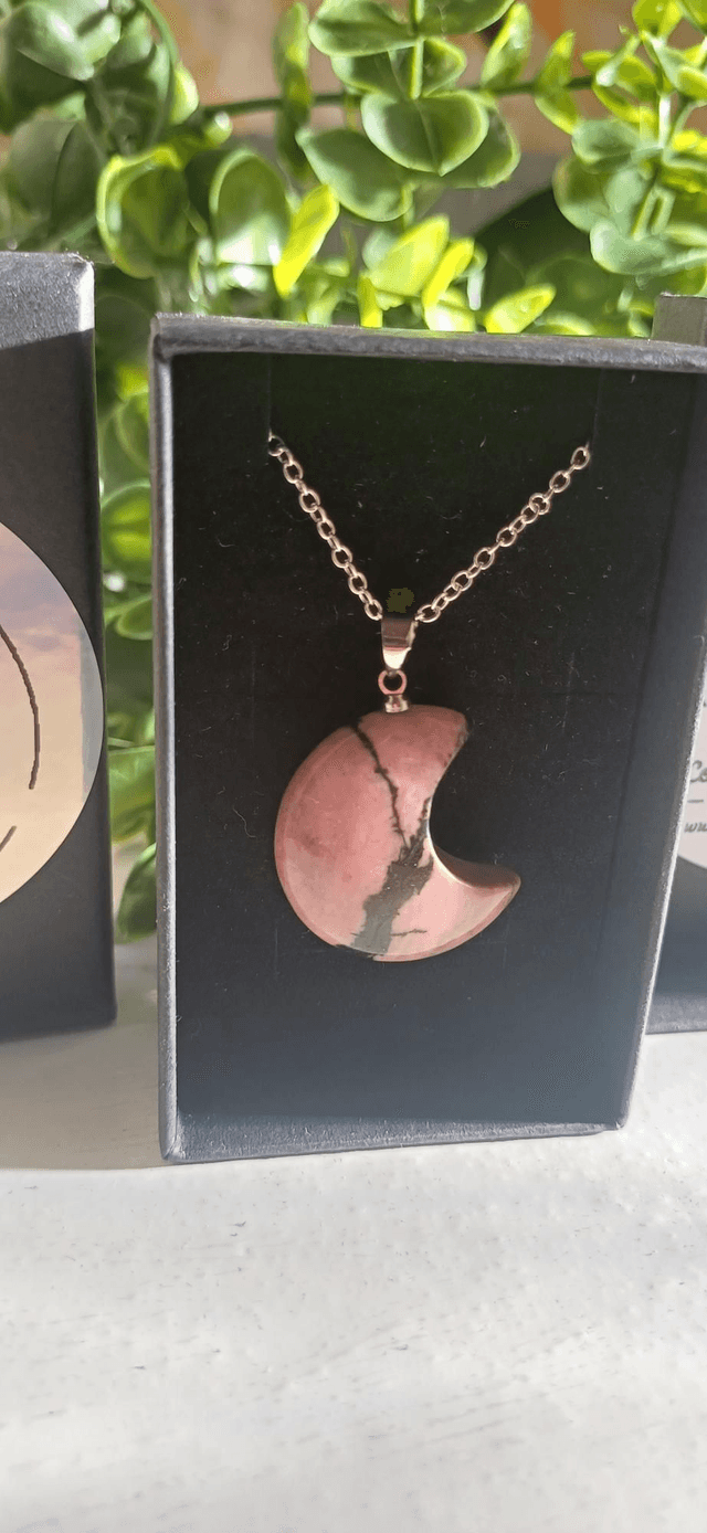 Rhodonite Crescent Moon Necklace