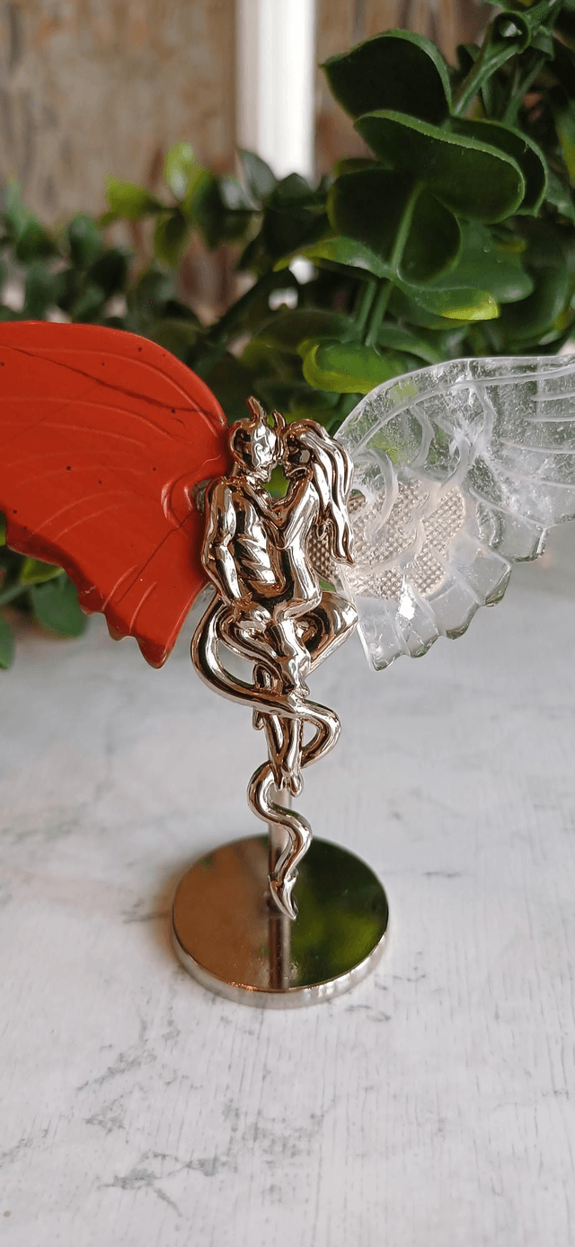 Angel and Demon Lover Wings Red Jasper and Clear Quartz