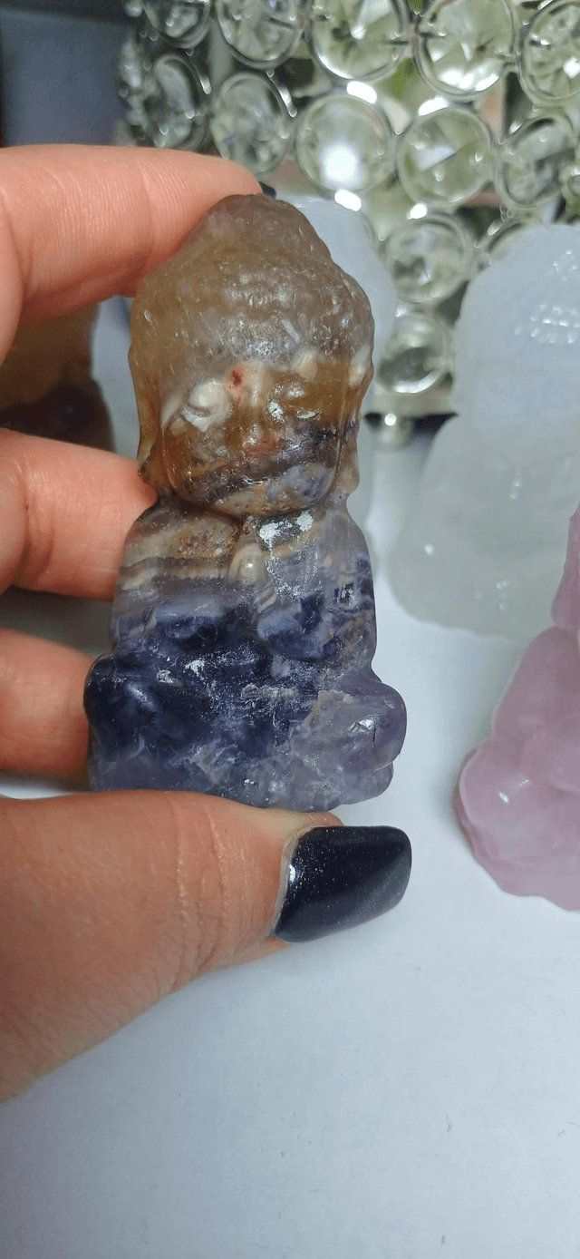 Buddha Rose Quartz, Fluorite, Clear Quartz