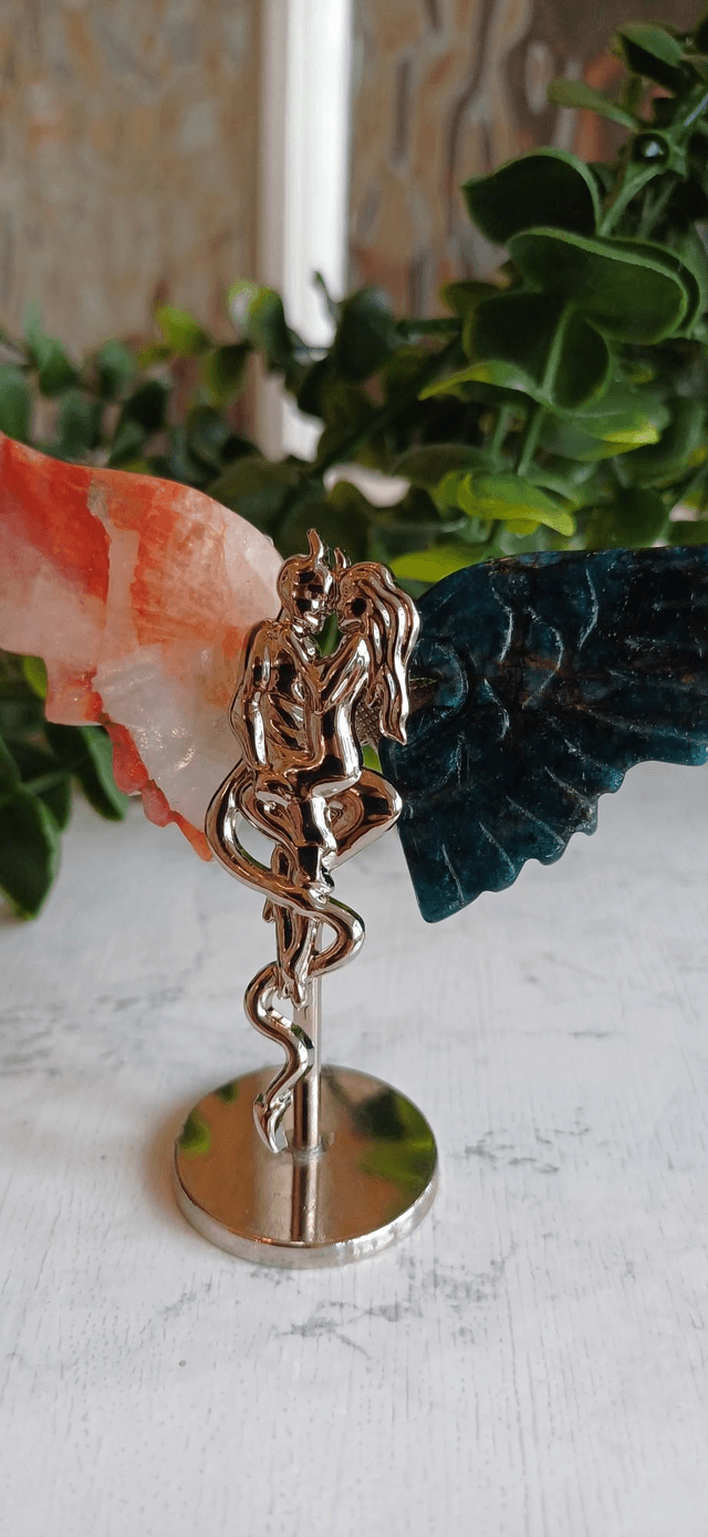 Fire Quartz & Apatite Angel and Demon Lover Wings on Stand