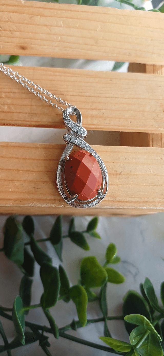 Faceted Red Jasper Pendant on 925 silver plated chain.