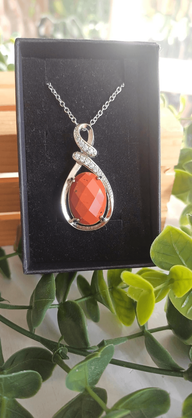 Faceted Red Jasper Pendant on 925 silver plated chain.
