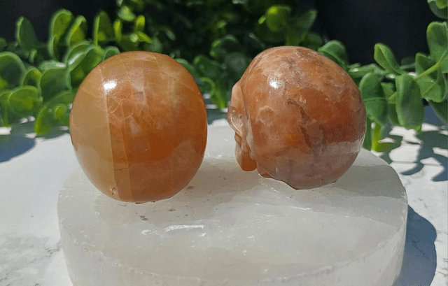 Peach Moonstone Skulls
