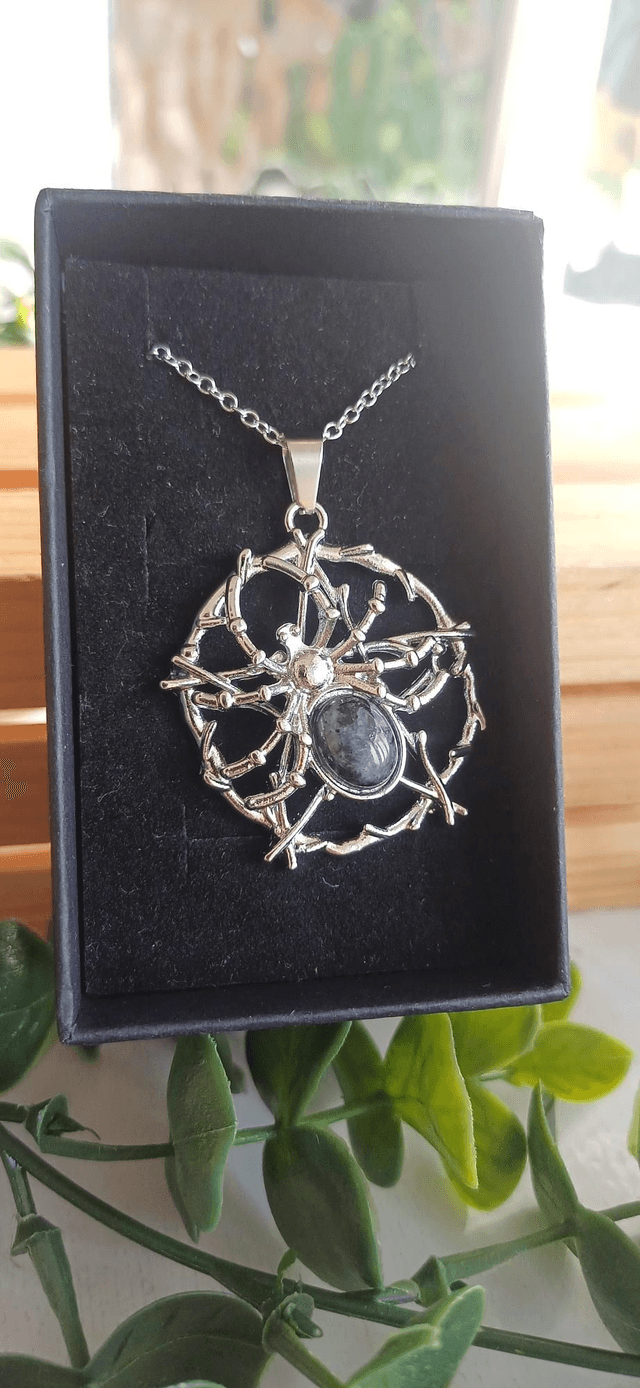 Spider in Web Pendant on 925 Silver plated Chain