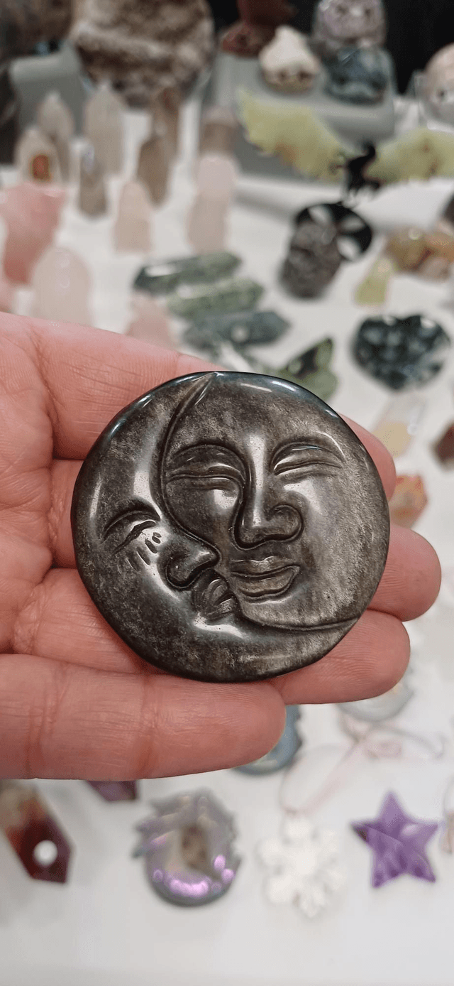 Silver Sheen Obsidian Sun and Moon Face