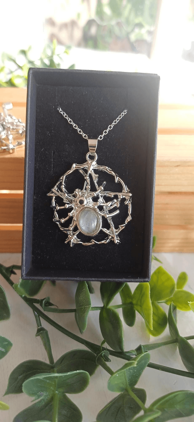 Spider in Web Pendant on 925 Silver plated Chain
