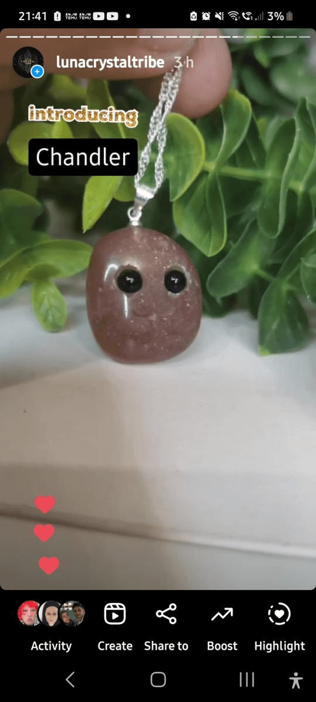 Tutti. Strawberry Quartz Crystal Critter Necklace 