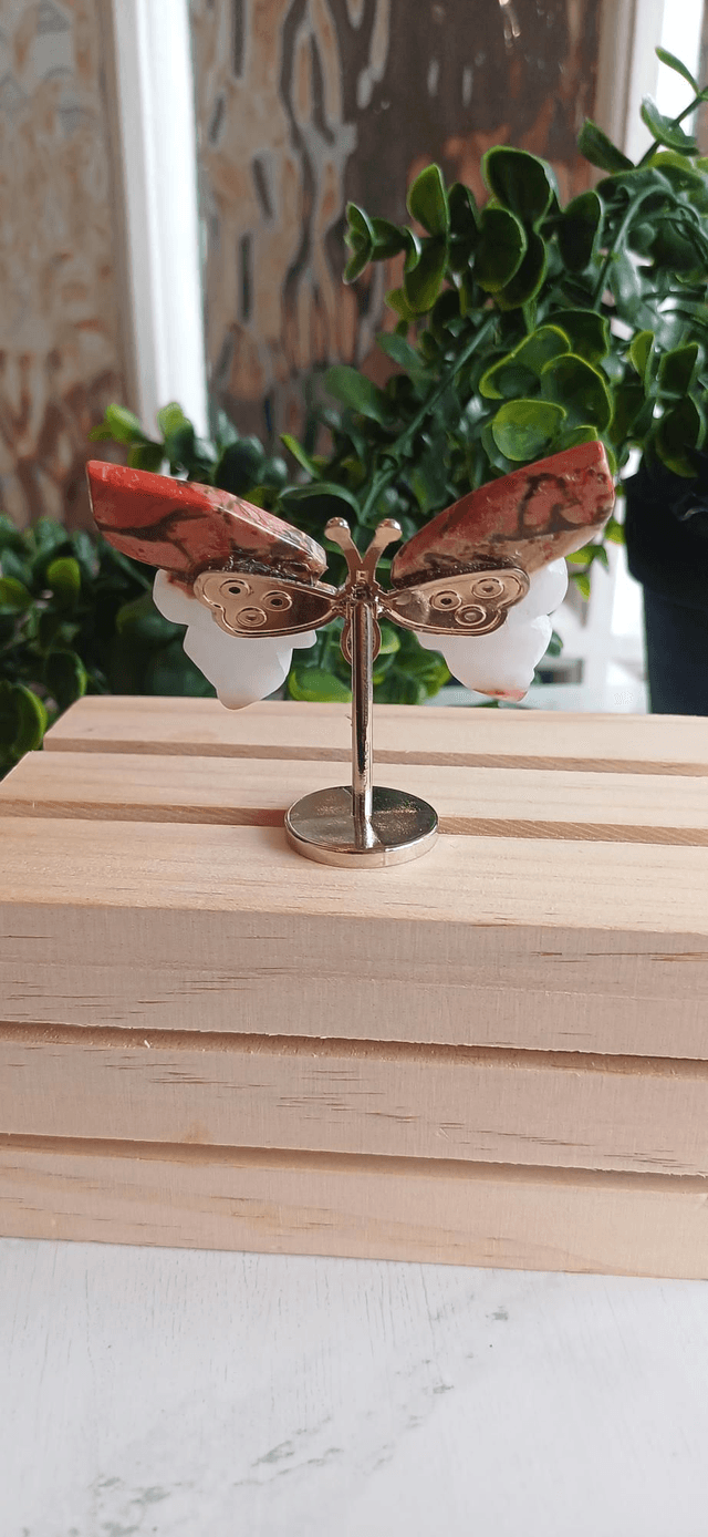 Agate Butterfly Wings on Silver Stand