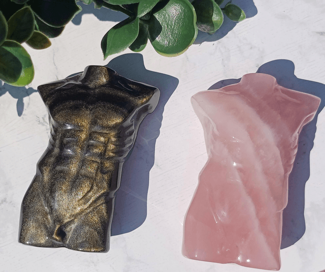 Golden Sheen Obsidian and Rose Quartz Male Body