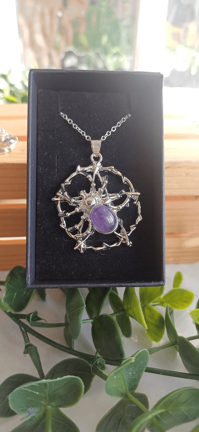Spider in Web Pendant on 925 Silver plated Chain