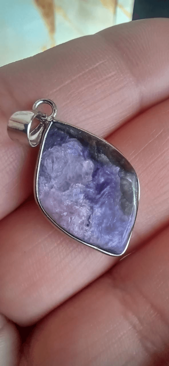 Charoite Pendant on 925 Silver Plated Necklace chain