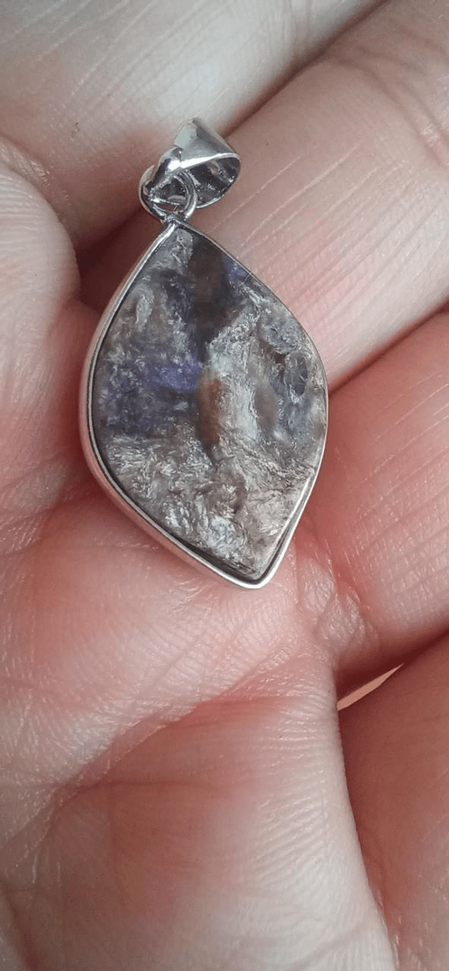 Charoite Pendant on 925 Silver Plated Necklace chain