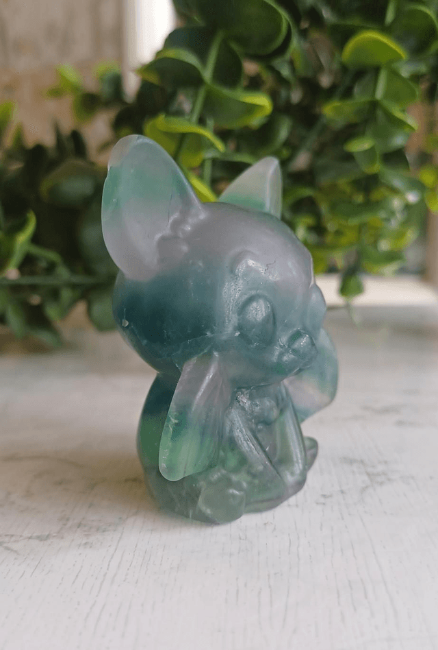 Green Fluorite Cute Bat Carving