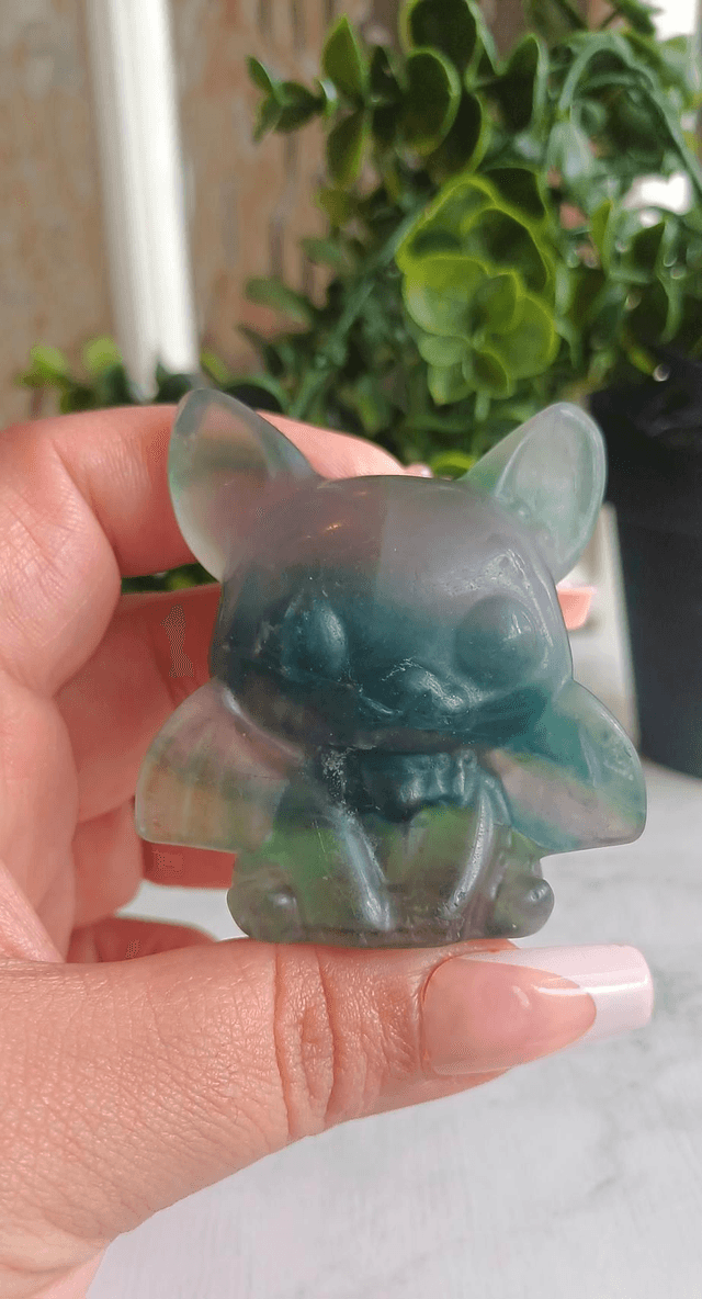 Green Fluorite Cute Bat Carving