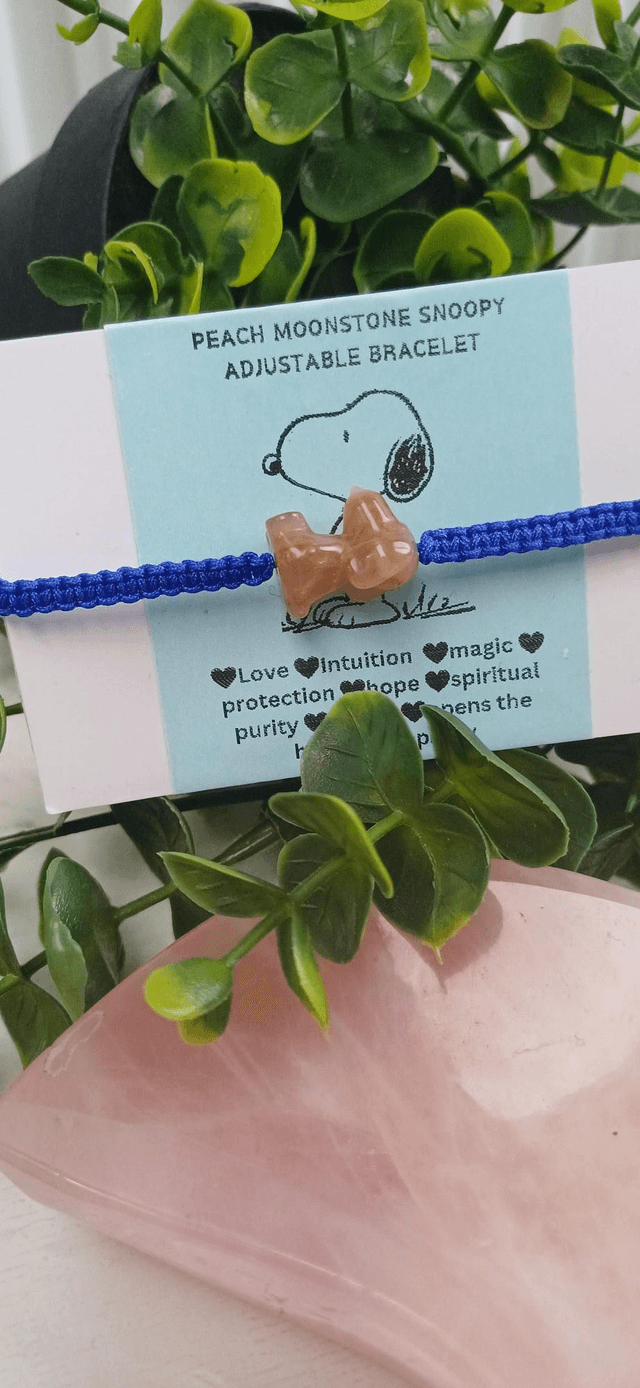 Snoopy Peach Moonstone Adjustable Bracelet