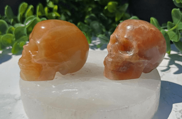 Peach Moonstone Skulls