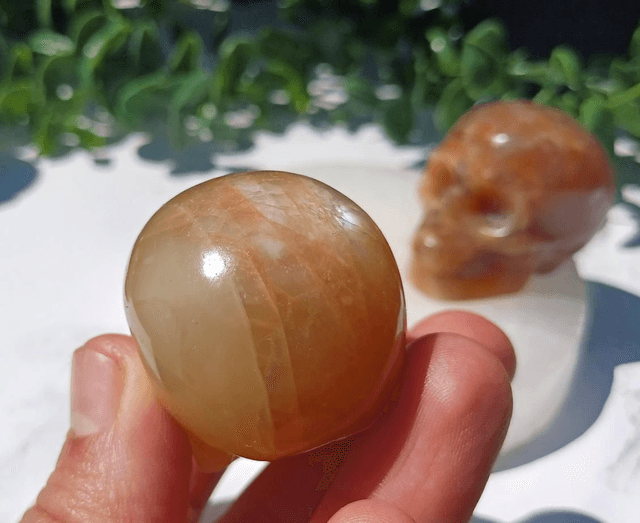 Peach Moonstone Skulls