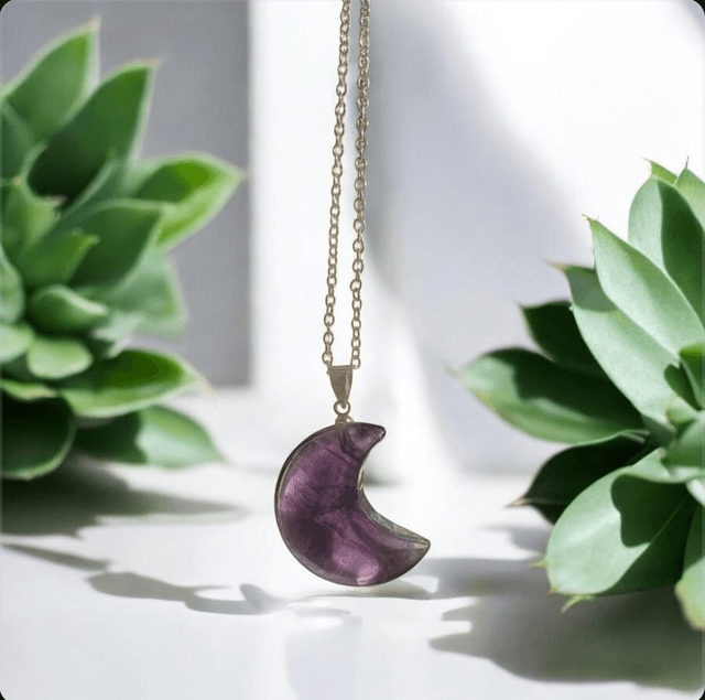 Crescent Moon Crystal Pendant on 18 inch silver-plated chain