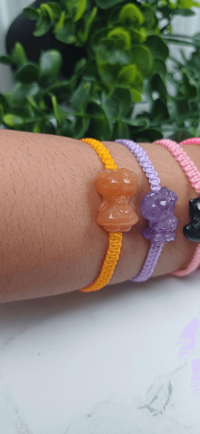 Orange Calcite Hello Kitty Adjustable Bracelet 