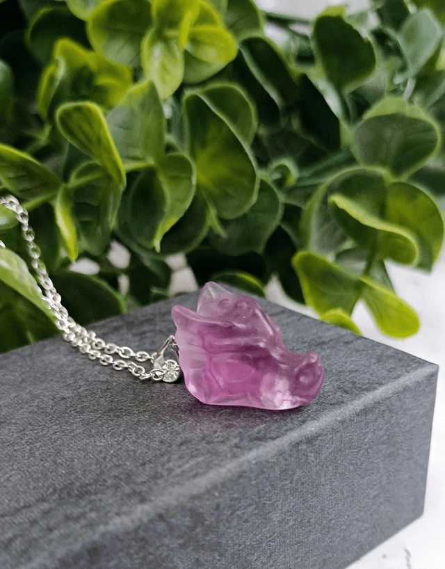 Fluorite Dragon Pendant on 925 silver plated necklace