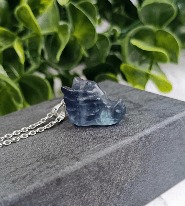 Fluorite Dragon Pendant on 925 silver plated necklace