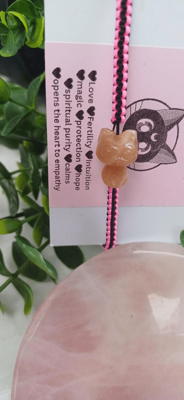 Peach Moonstone Luna Cat Adjustable Bracelet 