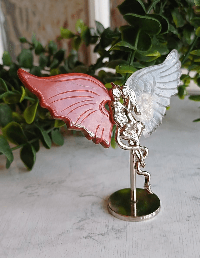 Angel and Demon Lover Wings Red Jasper and Clear Quartz