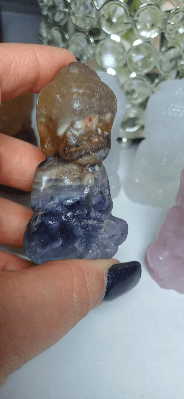Buddha Rose Quartz, Fluorite, Clear Quartz