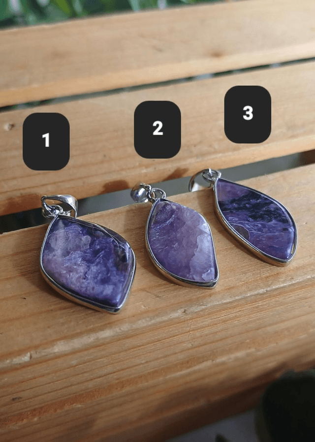 Charoite Pendant on 925 Silver Plated Necklace chain