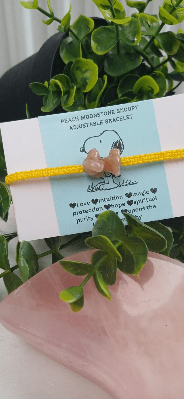 Snoopy Peach Moonstone Adjustable Bracelet