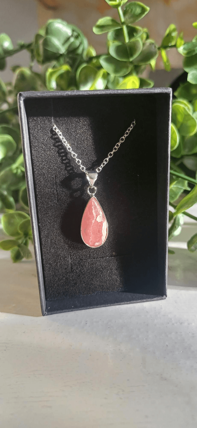 Rhodochrosite Necklace 925 silver Plated