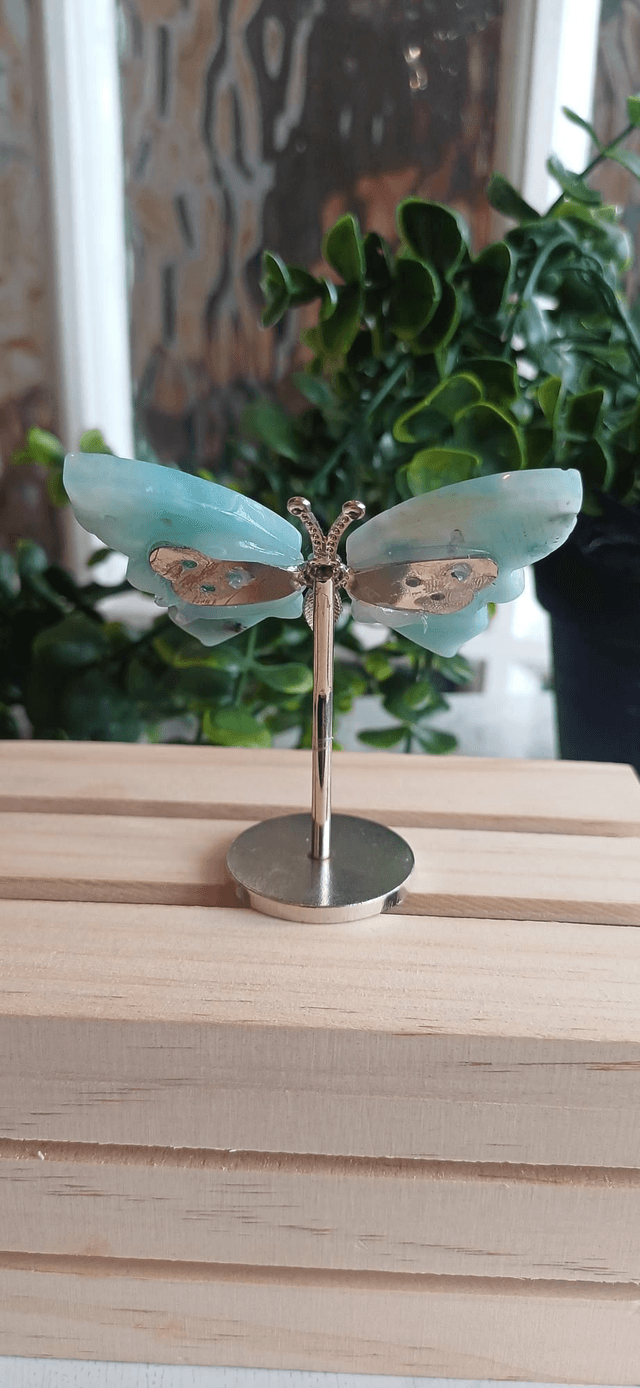 Caribbean Calcite Butterfly Wings on Silver Stand