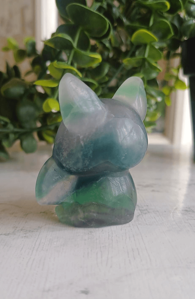 Green Fluorite Cute Bat Carving