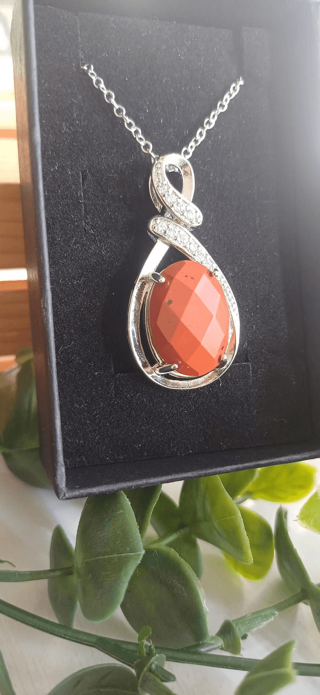 Faceted Red Jasper Pendant on 925 silver plated chain.