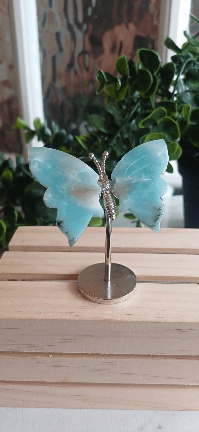Caribbean Calcite Butterfly Wings on Silver Stand