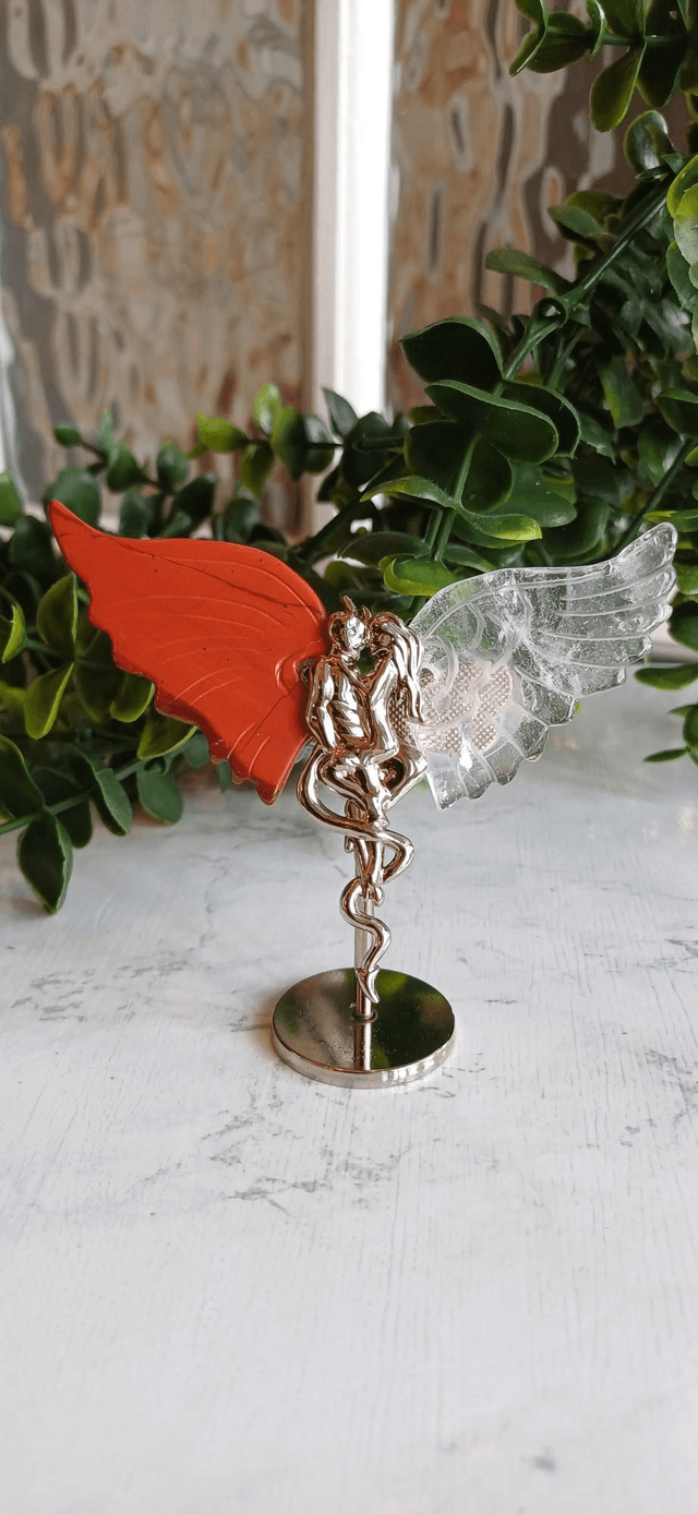 Angel and Demon Lover Wings Red Jasper and Clear Quartz