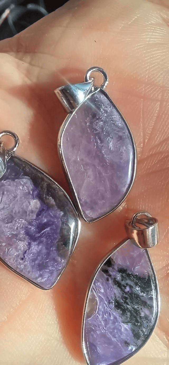 Charoite Pendant on 925 Silver Plated Necklace chain