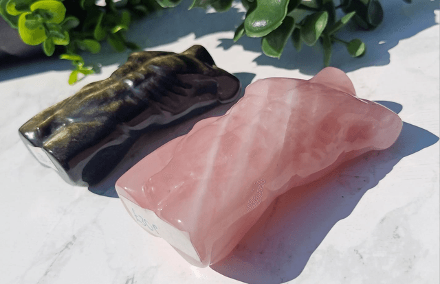 Golden Sheen Obsidian and Rose Quartz Male Body
