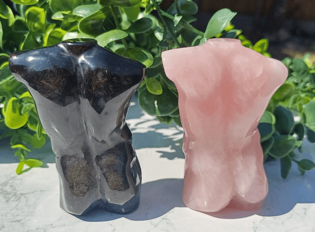 Golden Sheen Obsidian and Rose Quartz Male Body
