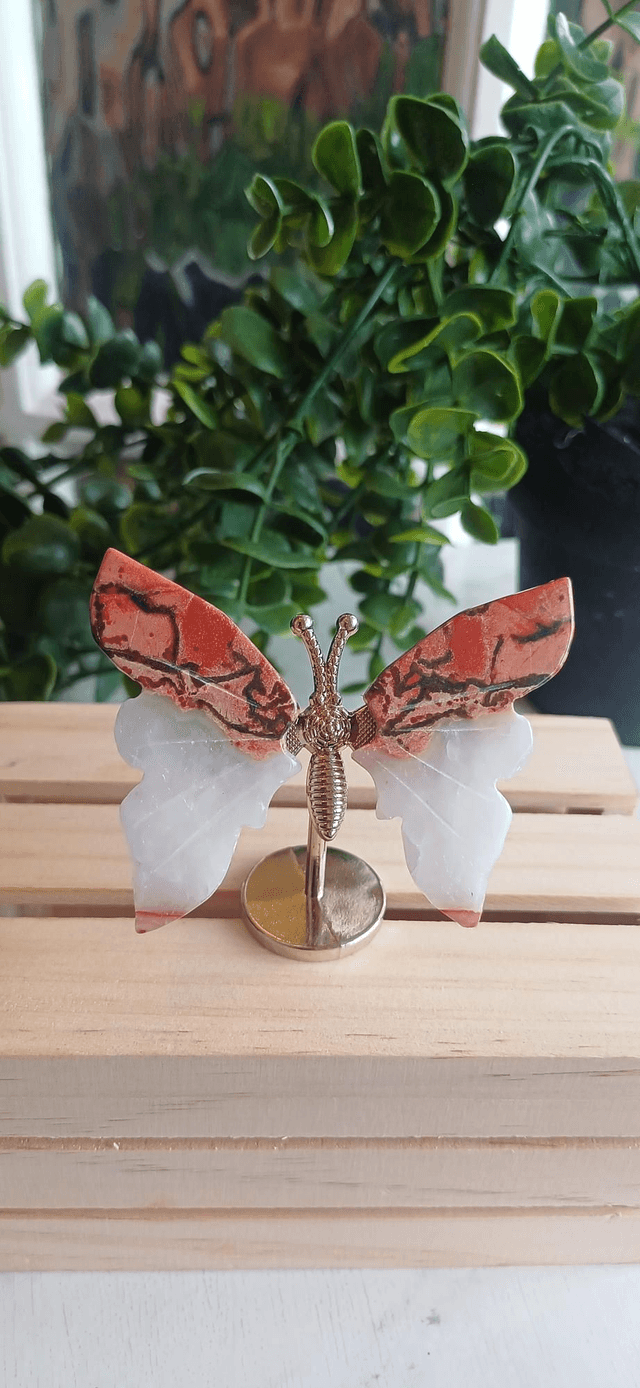 Agate Butterfly Wings on Silver Stand