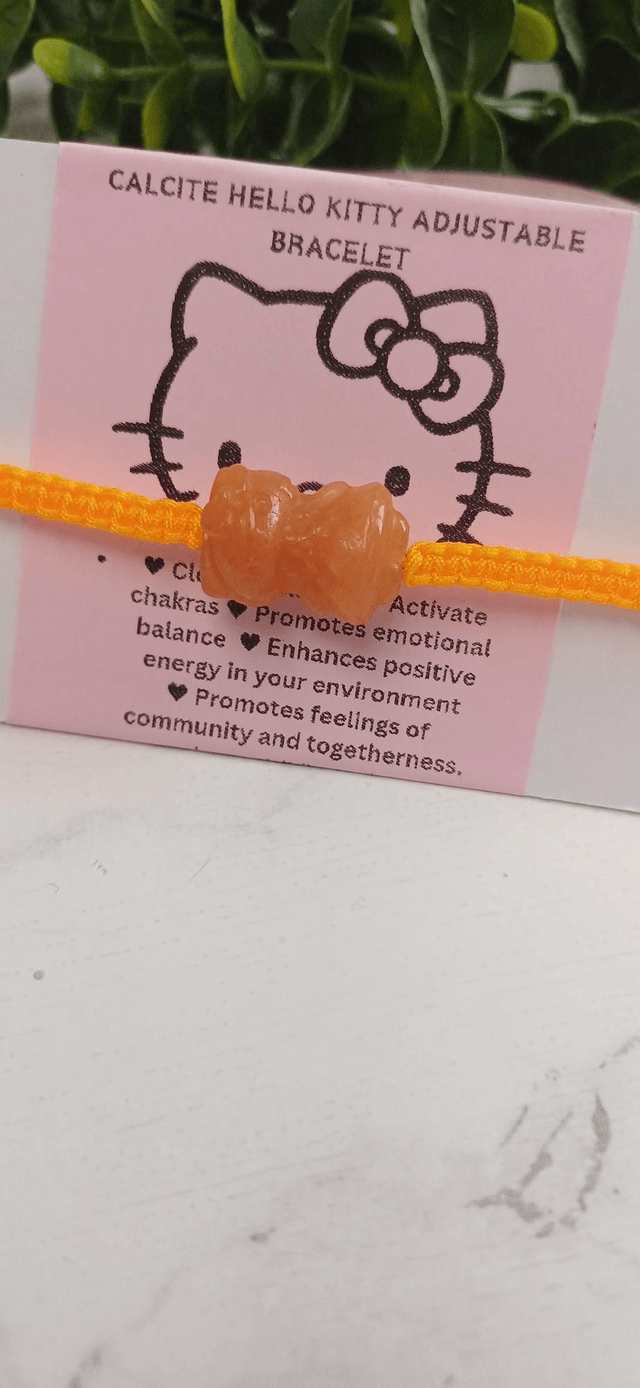 Orange Calcite Hello Kitty Adjustable Bracelet 