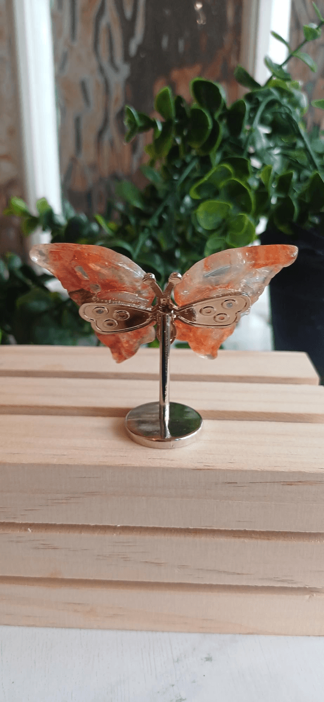 Fire Quartz Butterfly Wings on Silver Stand