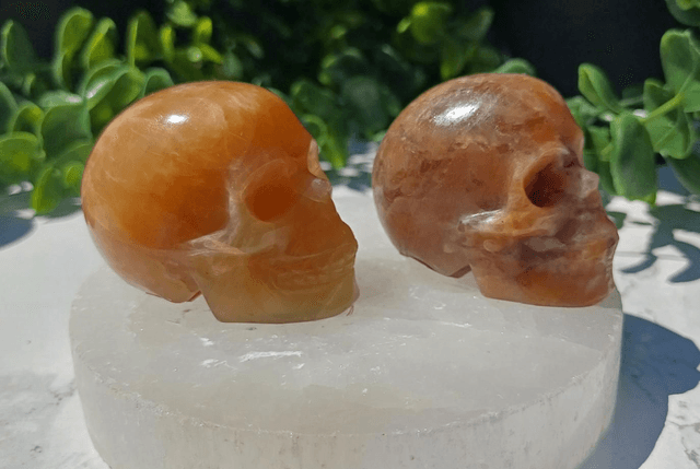Peach Moonstone Skulls