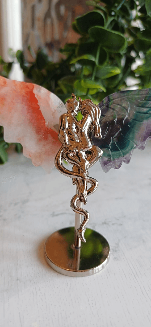 Fire Quartz & Fluorite Angel and Demon Lover Wings on Stand
